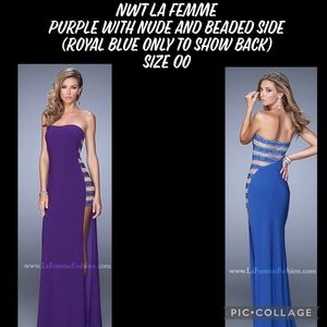 NWT La Femme PURPLE strapless gown size 00